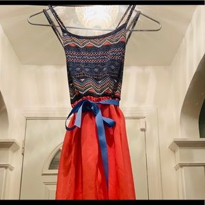Zunie size 7 tween dress. Coral/orange/blue